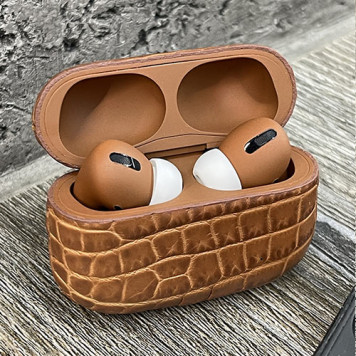 Наушники Apple AirPods Pro 3 в коже крокодила (Коричневые)-1