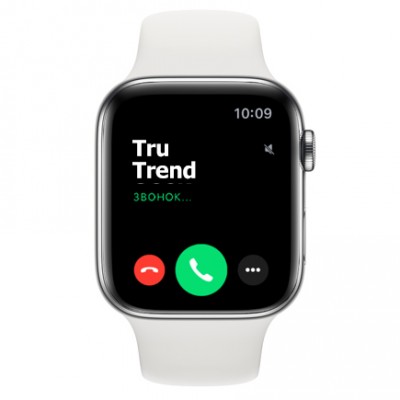 Apple Watch Series 5 GPS + Cellular, 44mm, корпус из стали , белый спортивный ремешок Apple Watch Series 5 GPS + Cellular, 44mm, корпус из стали , белый спортивный ремешок