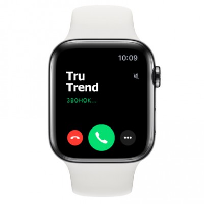 Apple Watch Series 5 GPS + Cellular, 44mm, корпус из стали цвета «черный космос», белый спортивный ремешок Apple Watch Series 5 GPS + Cellular, 44mm, корпус из стали цвета «черный космос», белый спортивный ремешок