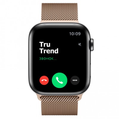 Apple Watch Series 5 GPS + Cellular, 44mm, корпус из стали цвета «черный космос», золотой миланский сетчатый браслет Apple Watch Series 5 GPS + Cellular, 44mm, корпус из стали цвета «черный космос», золотой миланский сетчатый браслет
