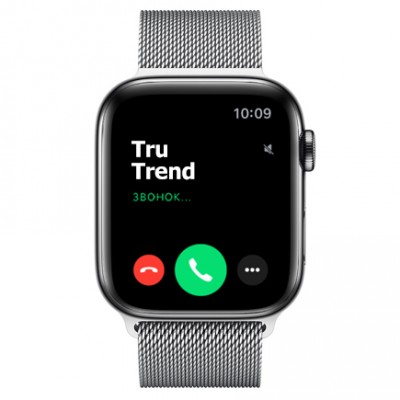 Apple Watch Series 5 GPS + Cellular, 44mm, корпус из стали цвета «черный космос», серебристый миланский сетчатый браслет Apple Watch Series 5 GPS + Cellular, 44mm, корпус из стали цвета «черный космос», серебристый миланский сетчатый браслет